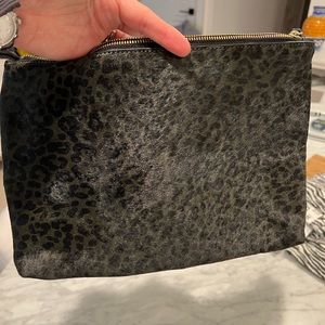 Banana Republic large pouch , olive , genuine calf hair new w/tags ret. $149